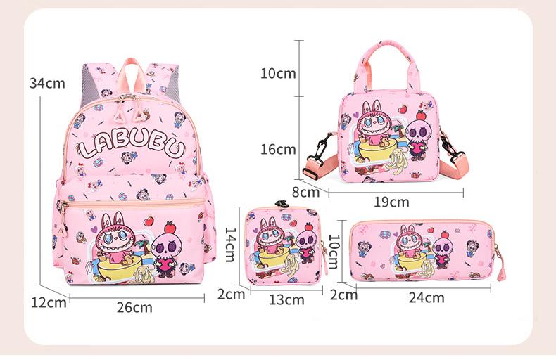 Kids Cartoon Character 3-Piece Backpack Set - Lightweight School Bag with Lunch Bag & Pencil Case(Light brown)