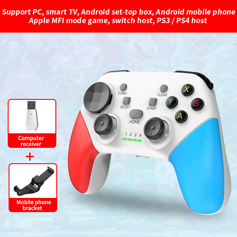 Multi-Platform Wireless Gaming Controller with Dual Motor Vibration, Turbo &amp; Phone Holder(White, red and blue with receiver)