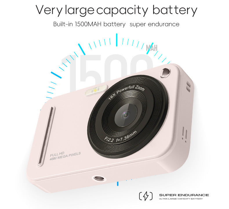 48MP Digital Camera with 16x Zoom & AF Autofocus - Full HD Vlogging Camera for Beginners & Kids(Pink)