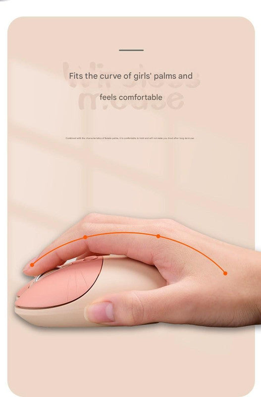 Cute Cat Shaped Wireless Office Mouse - Dual Mode 2.4G/Bluetooth, 3-Level DPI, Silent Click(pink)