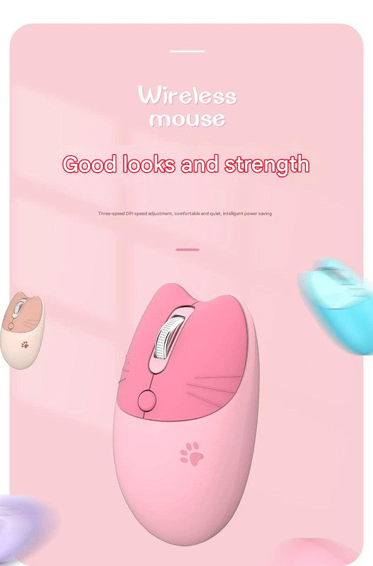 Cute Cat Shaped Wireless Office Mouse - Dual Mode 2.4G/Bluetooth, 3-Level DPI, Silent Click(purple)