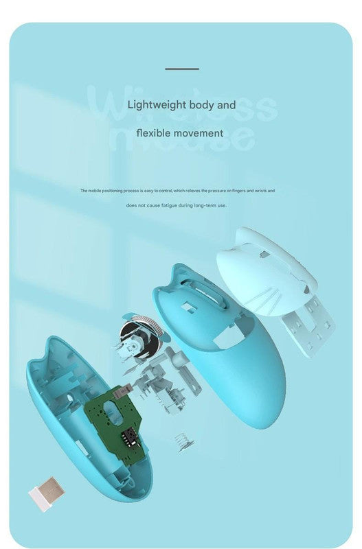 Cute Cat Shaped Wireless Office Mouse - Dual Mode 2.4G/Bluetooth, 3-Level DPI, Silent Click(brown)