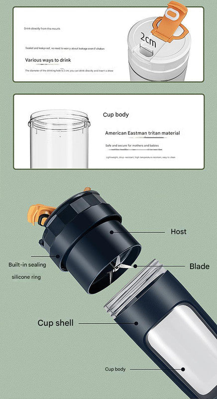 Large 600ML Portable Blender - USB-C Rechargeable Smoothie Maker with 4 Stainless Steel Blades(blue)