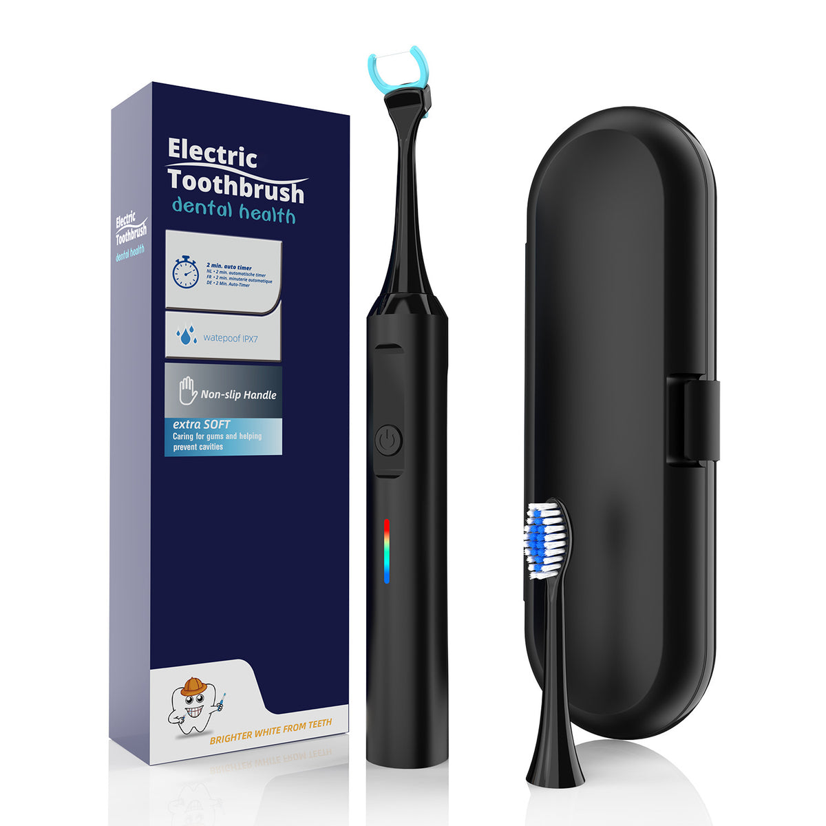 2-in-1 Sonic Electric Toothbrush &amp; Power Flosser Kit - 3 Modes, 31000VPM, IPX7 Waterproof, with Travel Case(black+50pcs dental floss replacement heads)