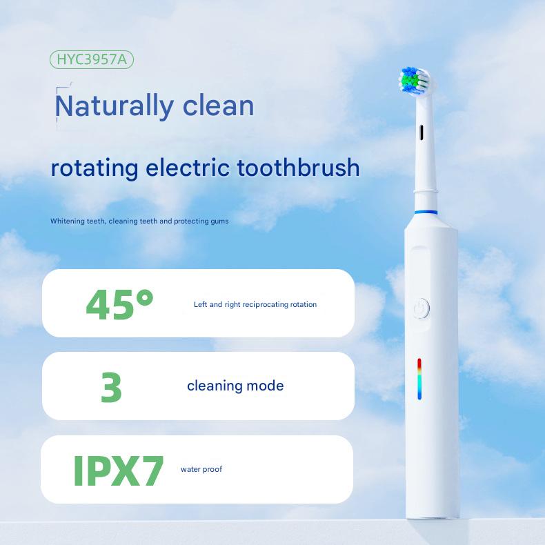 Rotating Electric Toothbrush with 3D Cleaning Action - 3 Modes, IPX7 Waterproof, with Travel Case & 6 Brush Heads(White)