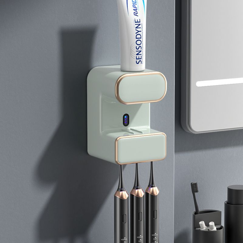 Automatic Toothpaste Dispenser with UVC Toothbrush Sterilizer &amp; Holder - Wall Mounted, Rechargeable(green)
