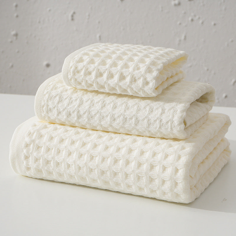 Luxurious 100% Cotton Waffle Weave Towel Set - 3-Piece Absorbent, Quick-Drying &amp; Soft(White)