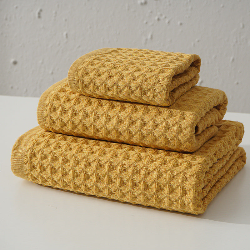 Luxurious 100% Cotton Waffle Weave Towel Set - 3-Piece Absorbent, Quick-Drying &amp; Soft(Yellow)