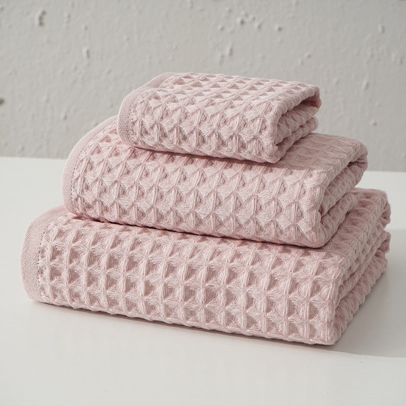 Luxurious 100% Cotton Waffle Weave Towel Set - 3-Piece Absorbent, Quick-Drying &amp; Soft(Pink)