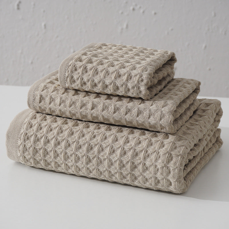 Luxurious 100% Cotton Waffle Weave Towel Set - 3-Piece Absorbent, Quick-Drying &amp; Soft(Light Brown)