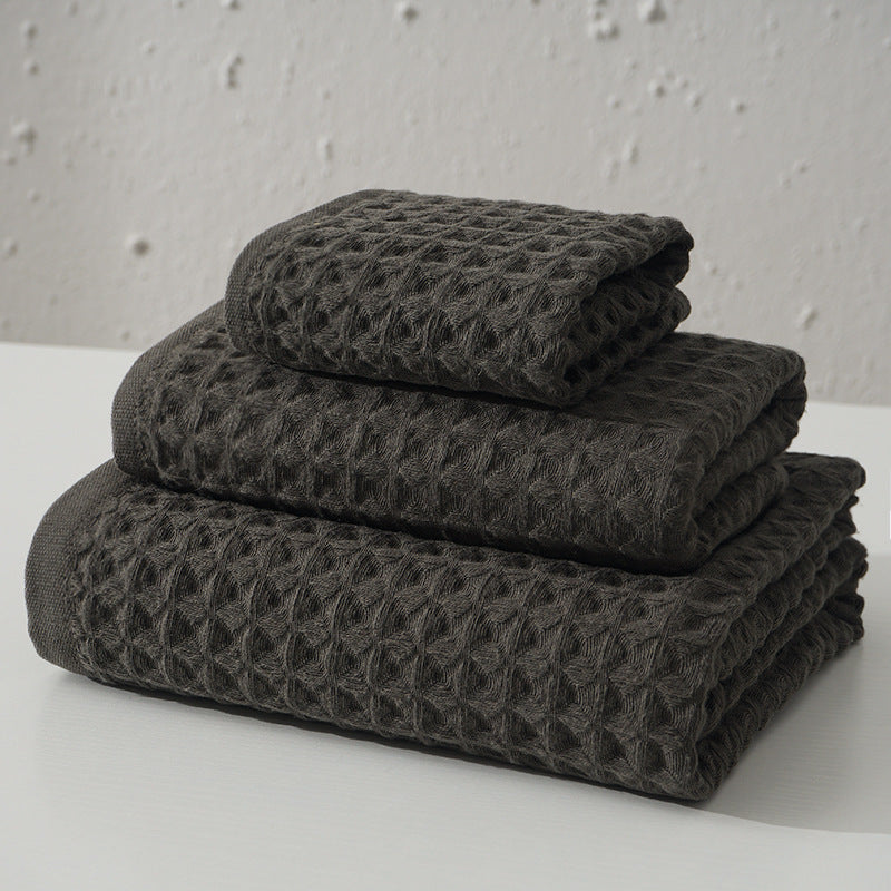 Luxurious 100% Cotton Waffle Weave Towel Set - 3-Piece Absorbent, Quick-Drying &amp; Soft(Dark Brown)
