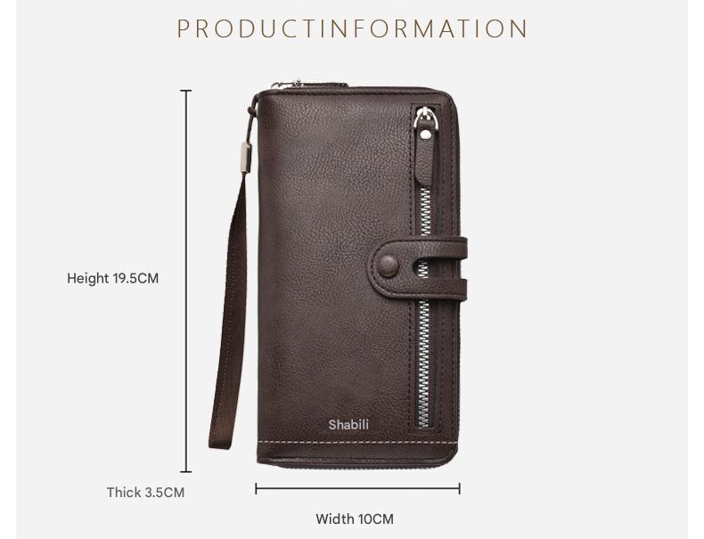 Two pieces High-Capacity PU Leather Clutch Wallet - Unisex Design with Wrist Strap, Zipper & Multiple Card Slots(Dark brown)