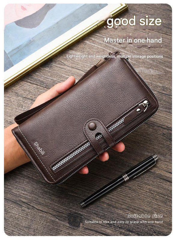 Two pieces High-Capacity PU Leather Clutch Wallet - Unisex Design with Wrist Strap, Zipper & Multiple Card Slots(Light brown)