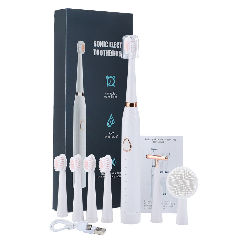 3-in-1 Full Multifunction Sonic Electric Toothbrush with Facial Brush & Massager Kit(White)