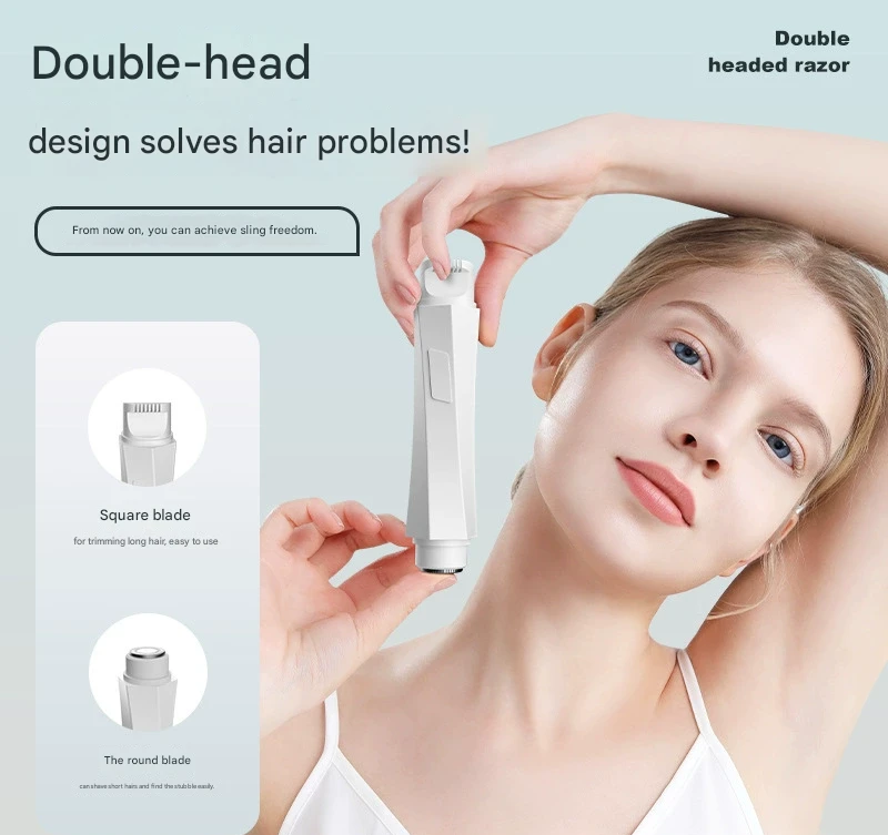 2-in-1 Women's Electric Body Shaver & Facial Trimmer - IPX7 Waterproof, Dual Head with Ceramic Blades, USB Rechargeable(White)