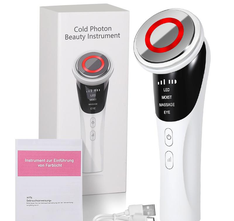 White Multifunctional Facial Beauty Wand with LED Photon Therapy, Hot Compress &amp; Sonic Vibration(White)