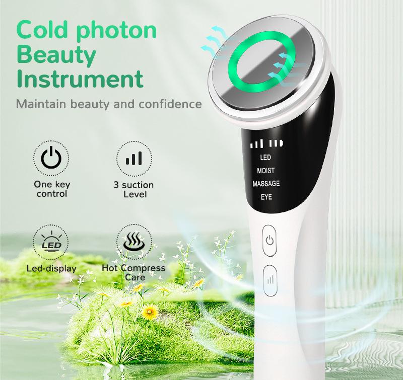 White Multifunctional Facial Beauty Wand with LED Photon Therapy, Hot Compress & Sonic Vibration(White)