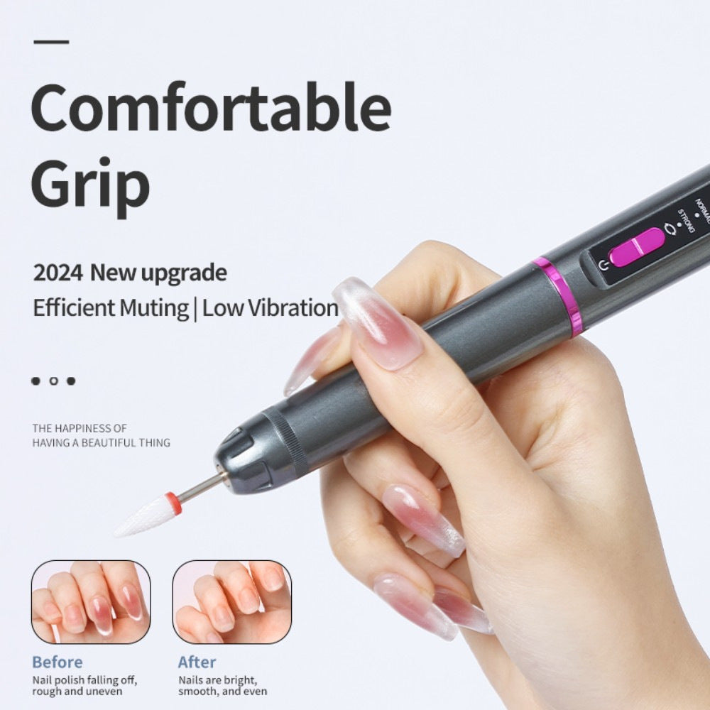 Professional Electric Nail Drill Pen Kit - 3-Speed, Bidirectional, Rechargeable Manicure & Pedicure Tool(Silver Gray)