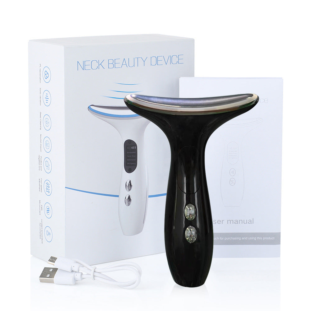 Multi-Function Neck &amp; Face Beauty Device - 4-in-1 LED Light Therapy, EMS Lifting &amp; Anti-Wrinkle Massager(black)