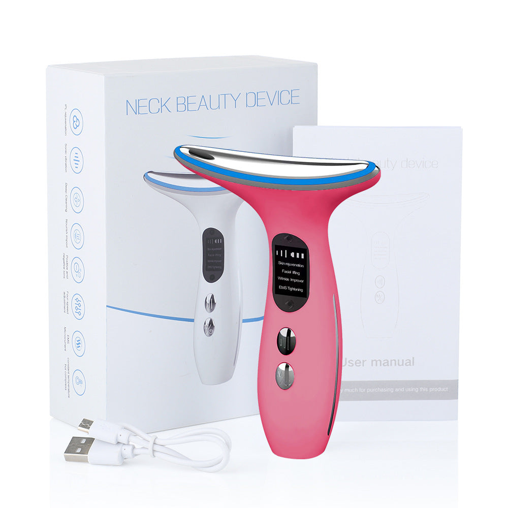 Multi-Function Neck &amp; Face Beauty Device - 4-in-1 LED Light Therapy, EMS Lifting &amp; Anti-Wrinkle Massager(pink)