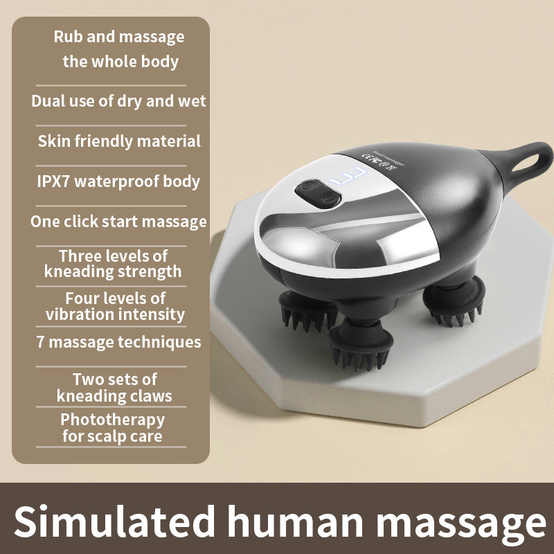 Intelligent 3D Electric Head &amp; Scalp Massager - 7 Massage Techniques, IPX7 Waterproof, Rechargeable(black)