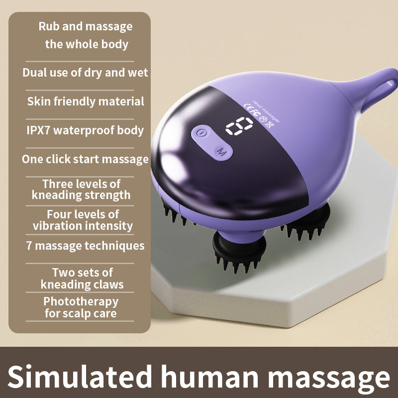 Intelligent 3D Electric Head &amp; Scalp Massager - 7 Massage Techniques, IPX7 Waterproof, Rechargeable(Purple)
