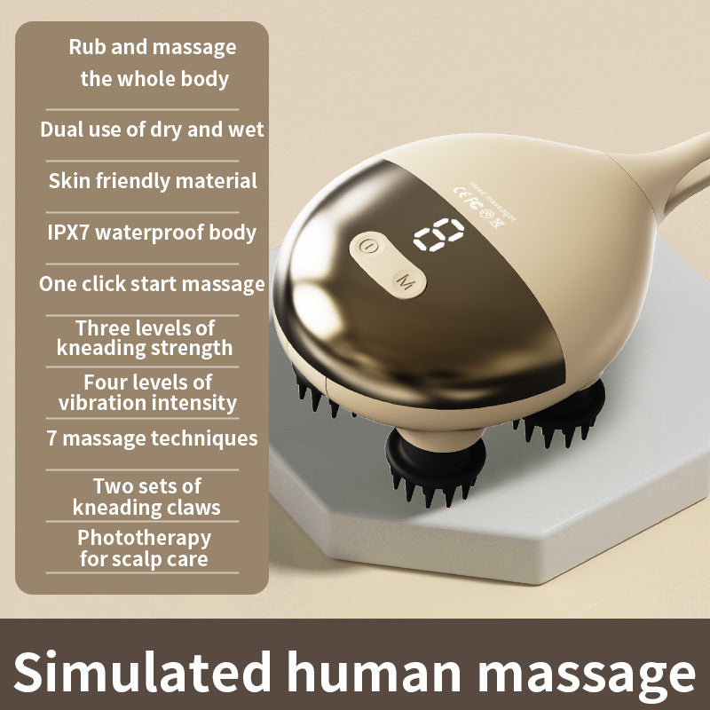 Intelligent 3D Electric Head &amp; Scalp Massager - 7 Massage Techniques, IPX7 Waterproof, Rechargeable(Yellow)