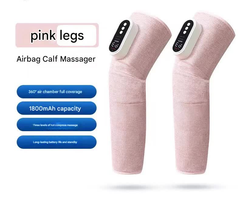 Rechargeable Air Compression Leg Massager with Heat Therapy for Knee &amp; Calf Relief(pink-Double)