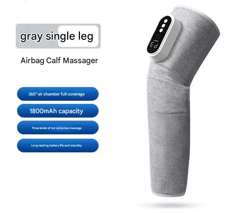 Rechargeable Air Compression Leg Massager with Heat Therapy for Knee &amp; Calf Relief(grey-Single)