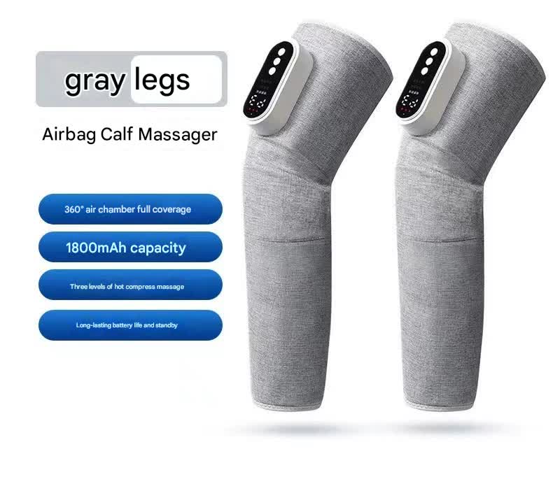 Rechargeable Air Compression Leg Massager with Heat Therapy for Knee &amp; Calf Relief(grey-Double)