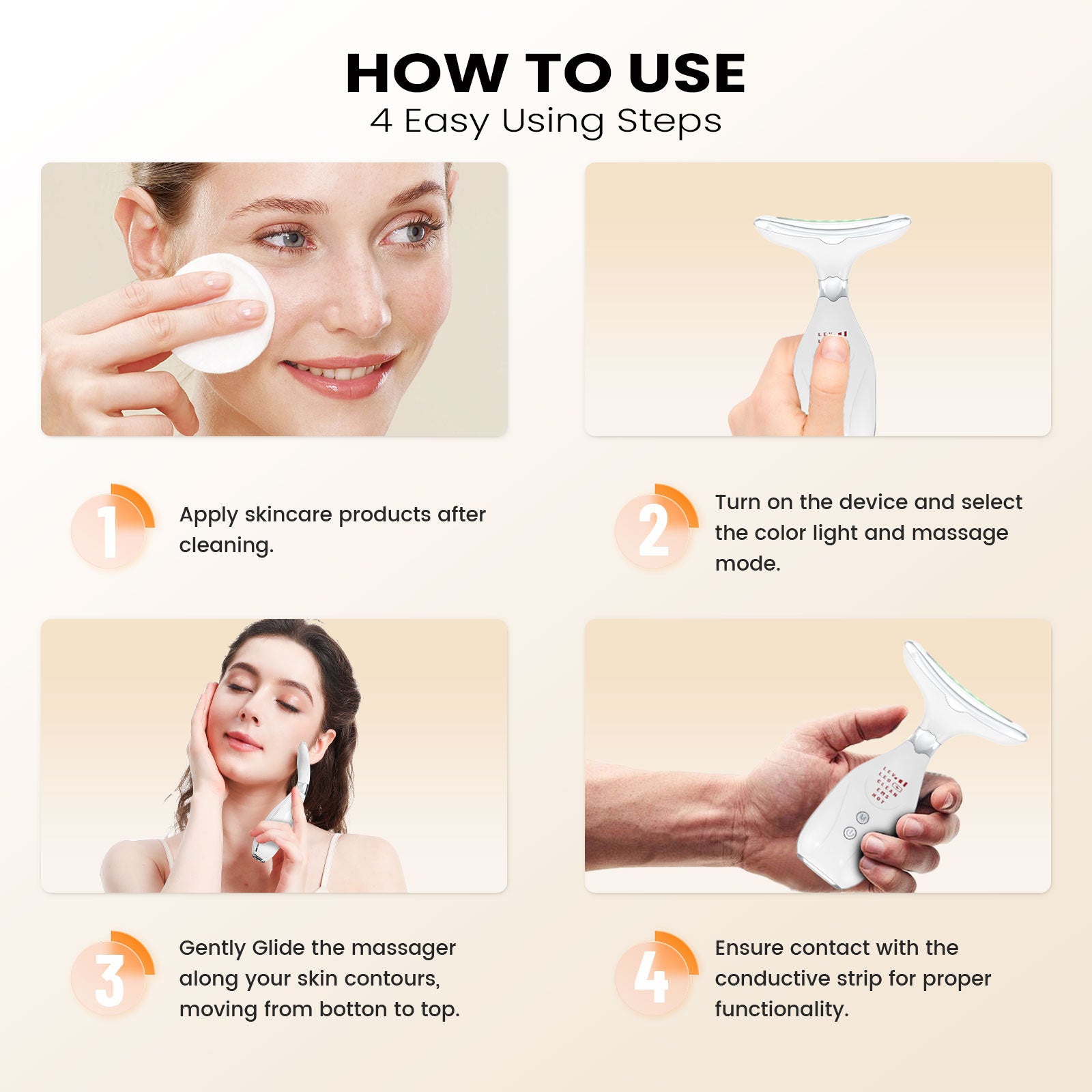 Multi-Function Facial & Neck Massager with LED Light Therapy, EMS & Warm Import - Rechargeable Skin Care Device(White)