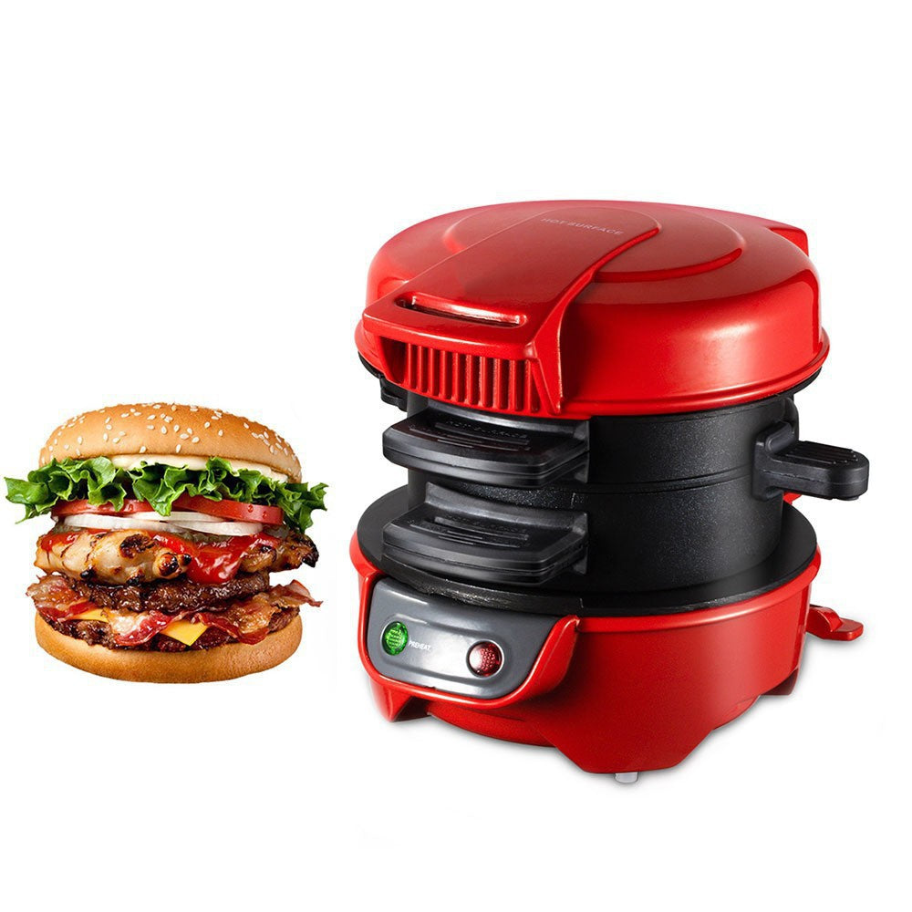 Quick &amp; Easy Multi-Layer Sandwich &amp; Burger Maker with Egg Cooker Plate(red)