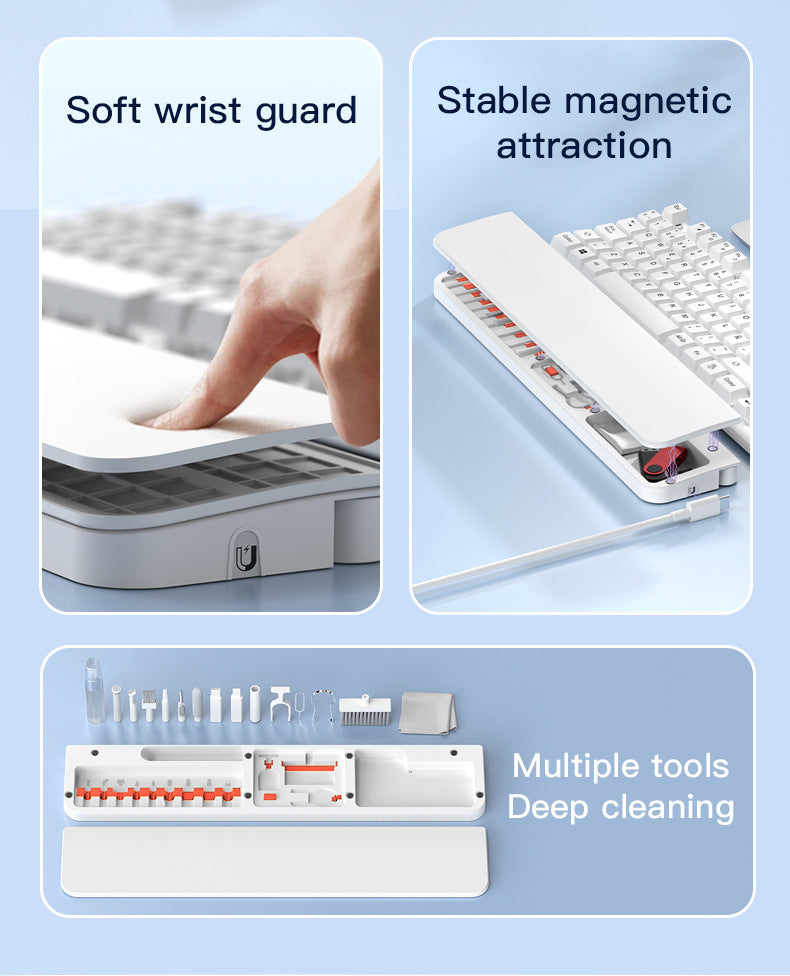 Two Multi-functional Keyboard Cleaning Kit & Ergonomic Wrist Rest with Integrated Storage(White)
