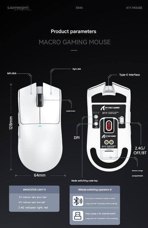 High-Performance Tri-Mode Wireless Gaming Mouse - 22000 DPI, Rechargeable, with RGB Charging Dock(red)