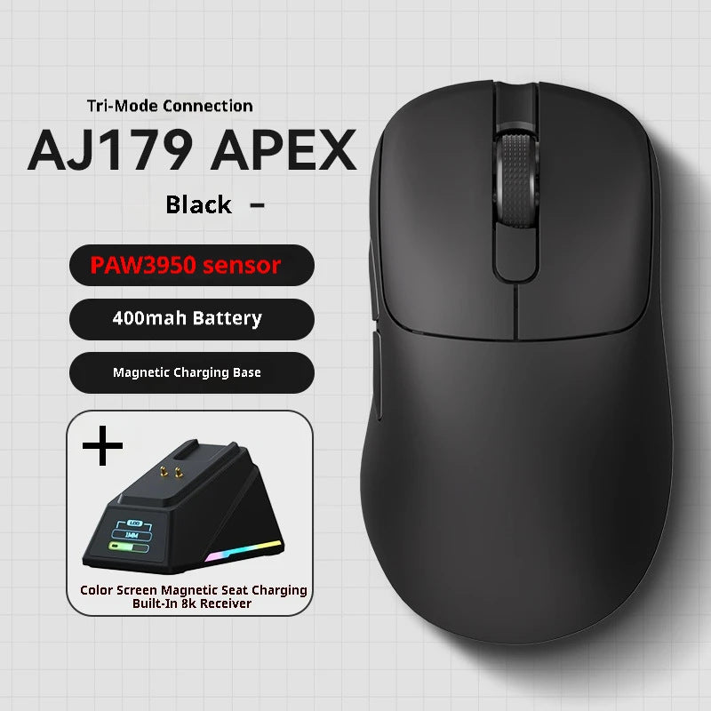 Tri-Mode Wireless Gaming Mouse with 8000Hz Polling Rate, PAW3950 Sensor &amp; Magnetic Charging Dock(black)