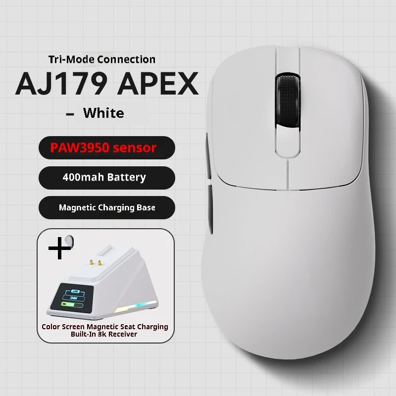 Tri-Mode Wireless Gaming Mouse with 8000Hz Polling Rate, PAW3950 Sensor &amp; Magnetic Charging Dock(White)