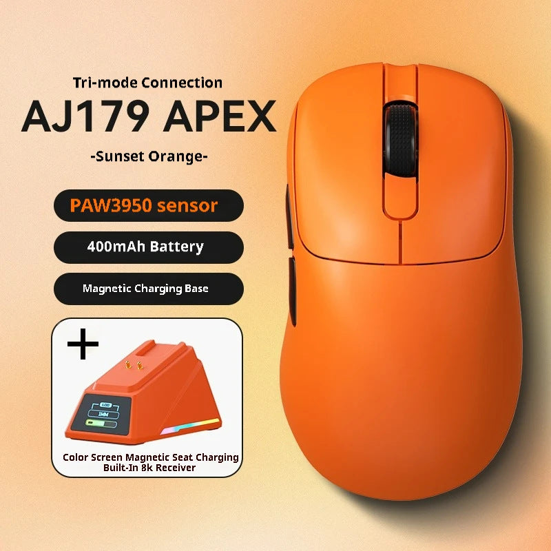 Tri-Mode Wireless Gaming Mouse with 8000Hz Polling Rate, PAW3950 Sensor &amp; Magnetic Charging Dock(Orange)