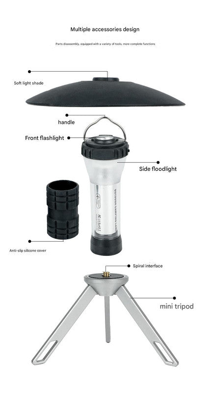 Portable Outdoor Camping Lantern with Tripod Stand, Soft Light Diffuser & USB-C Charging(black)