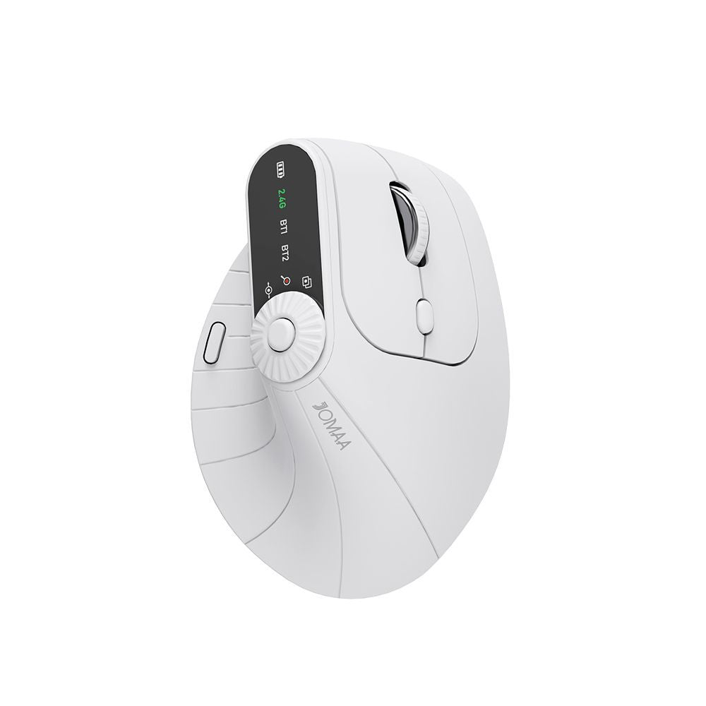 Ergonomic Vertical Mouse - 2.4G/Bluetooth Multi-Mode, LED Display, 57-Degree Angle, &amp; 400mAh Battery(White)