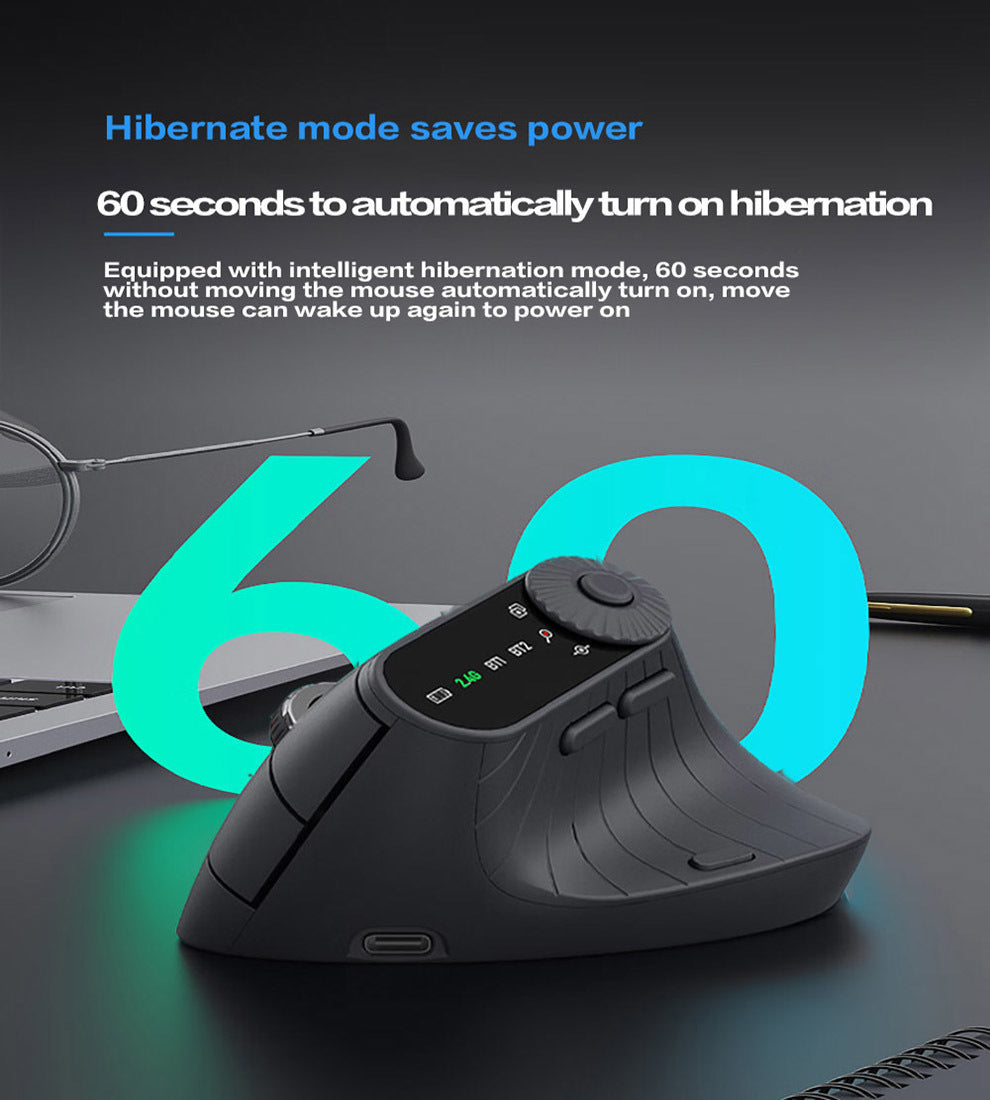 Ergonomic Vertical Mouse - 2.4G/Bluetooth Multi-Mode, LED Display, 57-Degree Angle, & 400mAh Battery(White)