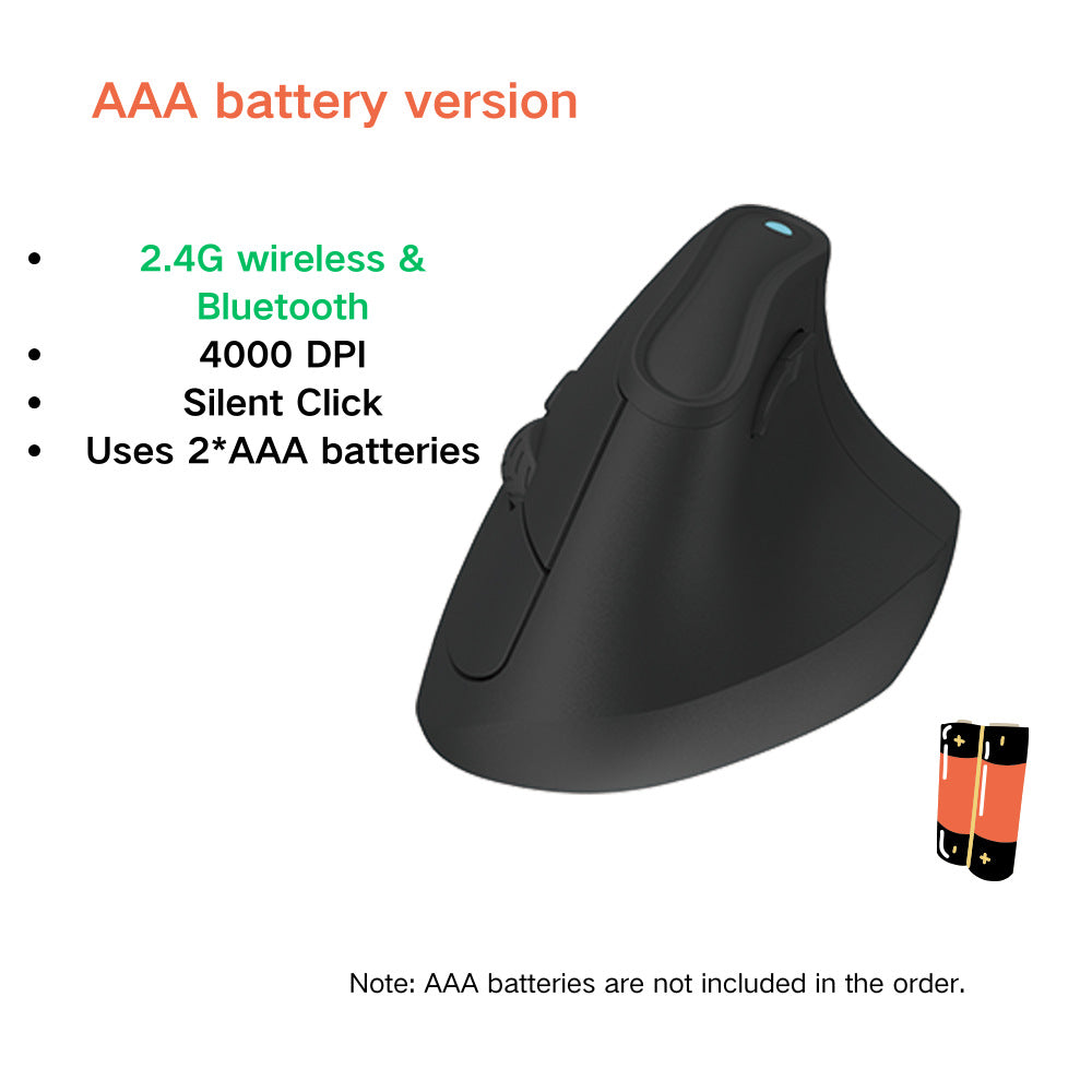 Ergonomic Vertical Mouse - Multi-Device Bluetooth5.0 &amp; 2.4G Wireless, Adjustable DPI, Silent Click(black)