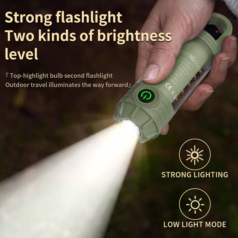 Tri-Color Portable Camping Lantern & Flashlight - Rechargeable, 360°Ambient Light & Hook Design(Khaki)