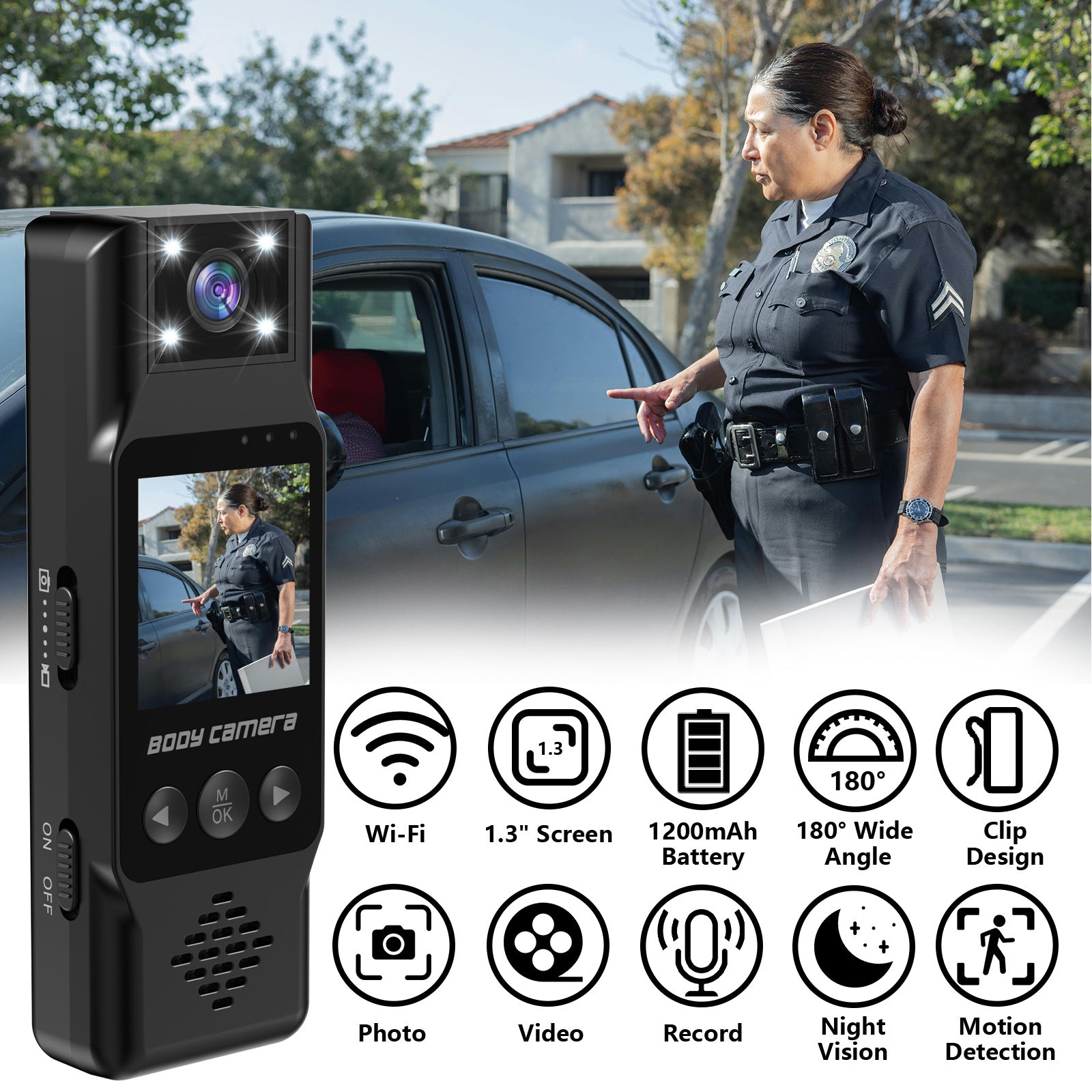 Mini Body Camera with 180 Rotatable Lens, Night Vision & Motion Detection - 1.3 Screen 1200mAh Battery(black+128G)"