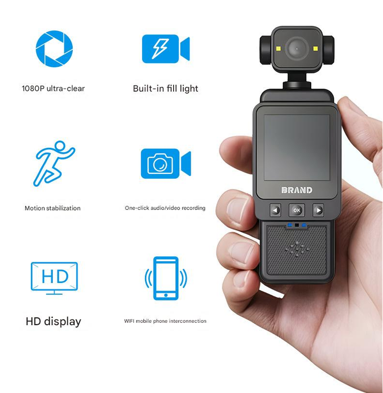Compact Body Camera with 180° Rotatable Lens, Night Vision, WiFi & Built-in Fill Lights(black)