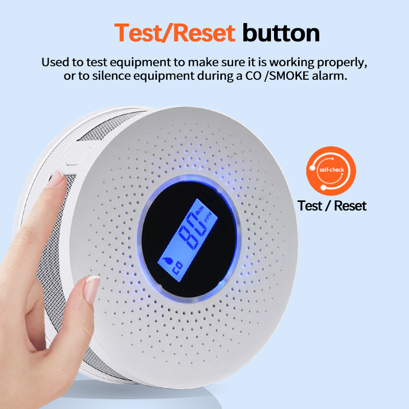 2-in-1 Smoke &amp; Carbon Monoxide Detector with LCD Display - Real-Time Monitoring &amp; Loud Alarm(White)