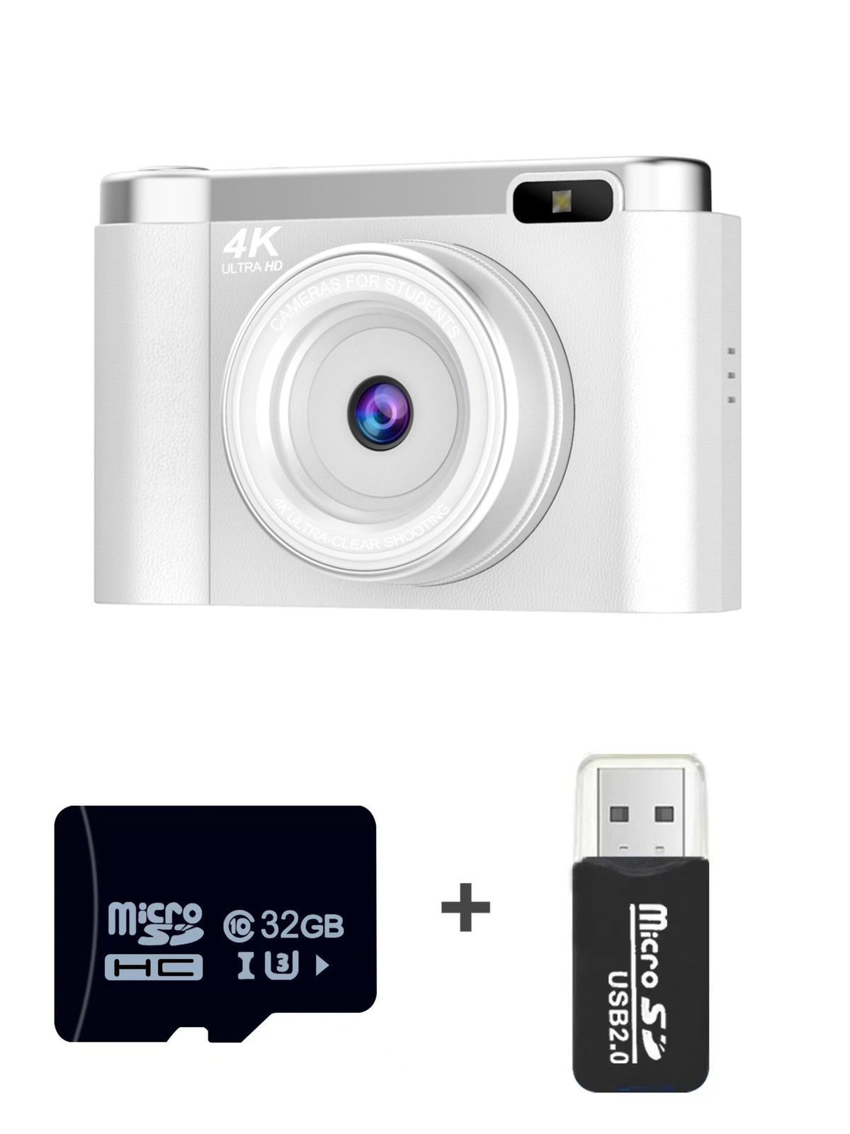 4K Ultra HD Digital Camera - 75MP, 2.8-inch Rotatable Screen, Auto Focus &amp; Built-in Flash(white)