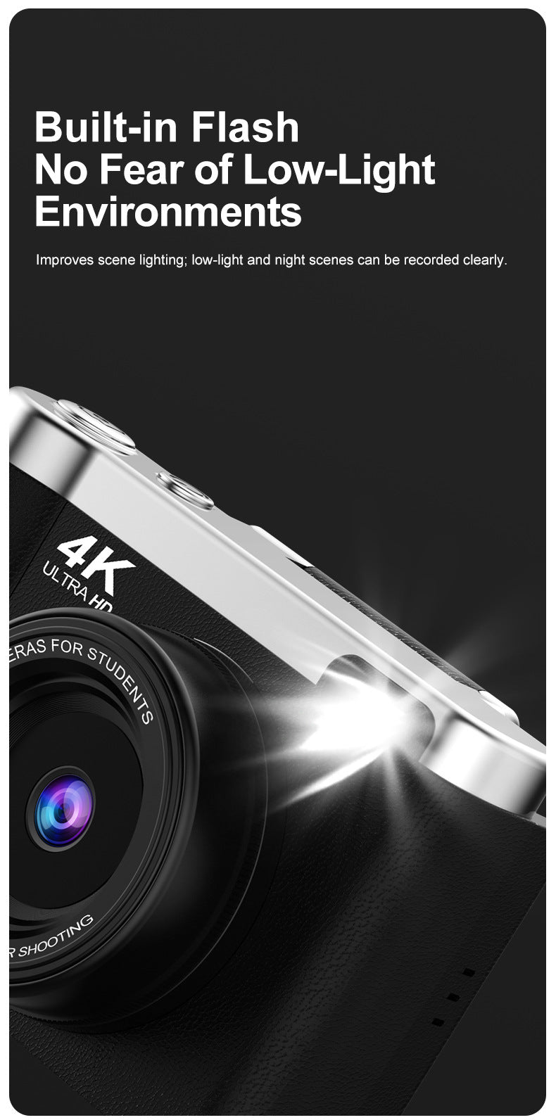 4K Ultra HD Digital Camera - 75MP, 2.8-inch Rotatable Screen, Auto Focus & Built-in Flash(pink)