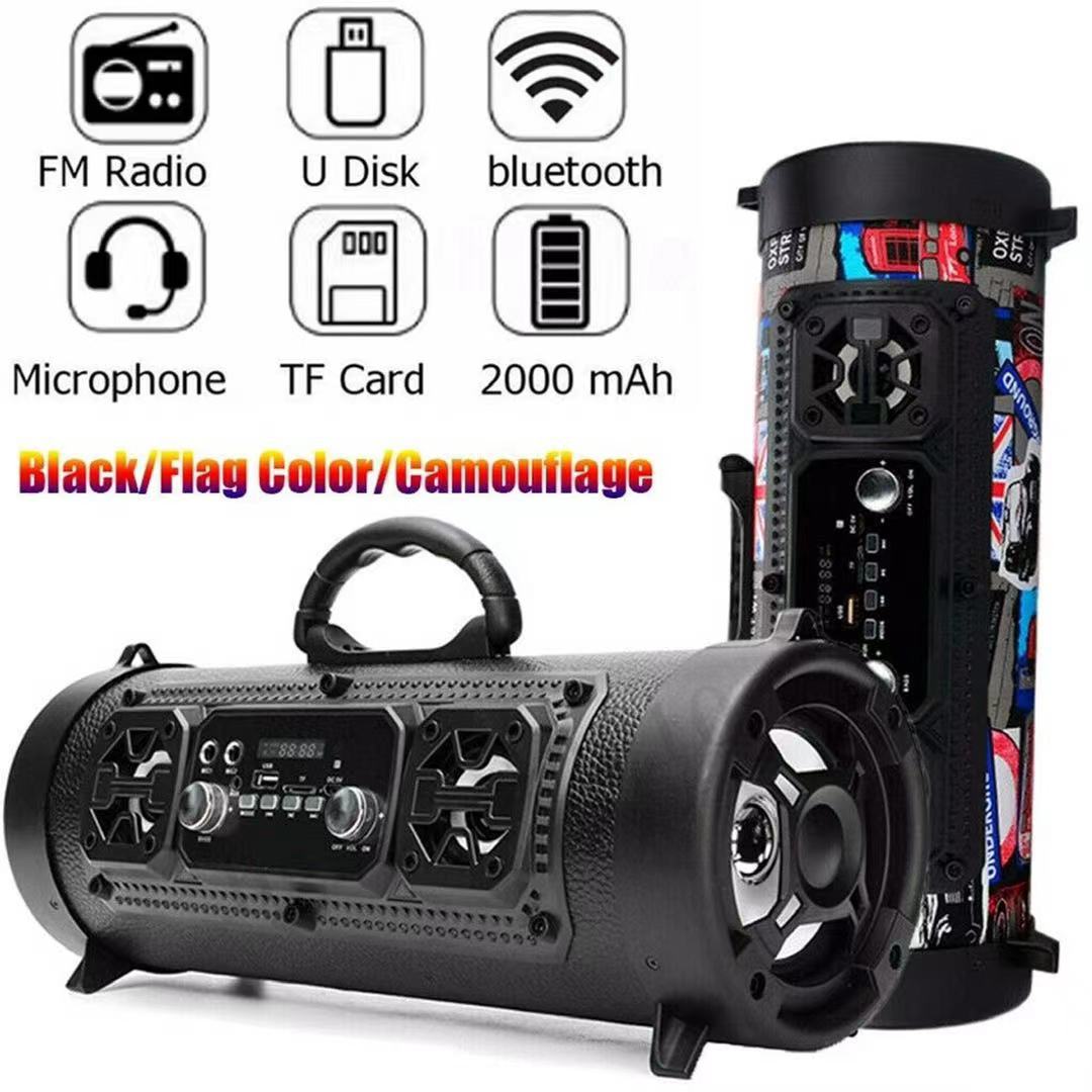 Portable Wireless Speaker - FM Radio, USB/TF Playback, AUX Input, Microphone Support & 2000mAh Battery(black)