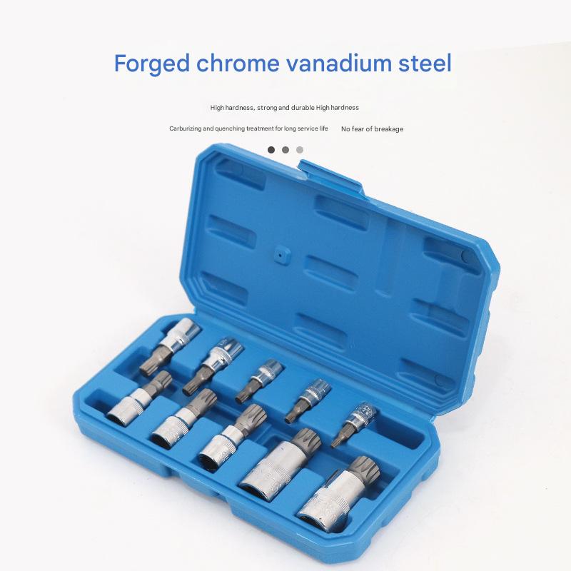 10-Piece M-Type Spline Bit Socket Set - Chrome Steel, Polished & Quenched for Durability with Storage Case(blue)