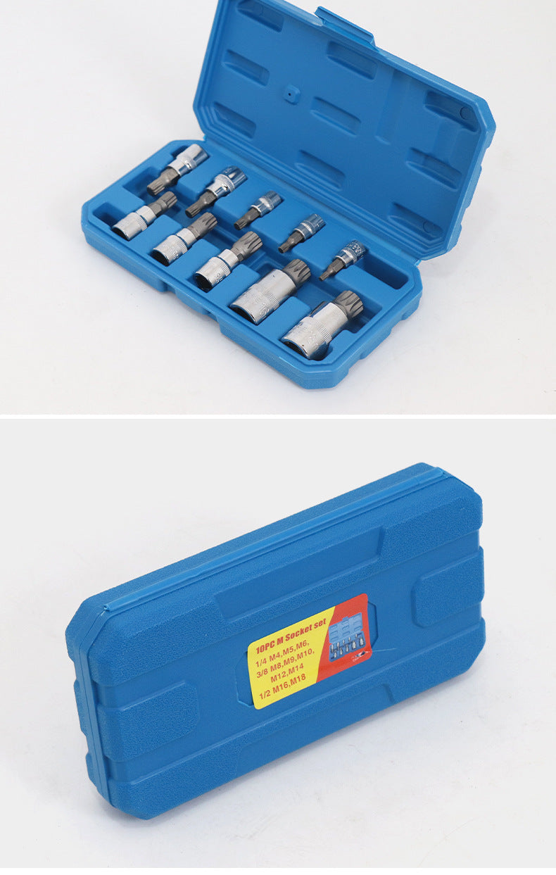 10-Piece M-Type Spline Bit Socket Set - Chrome Steel, Polished & Quenched for Durability with Storage Case(blue)